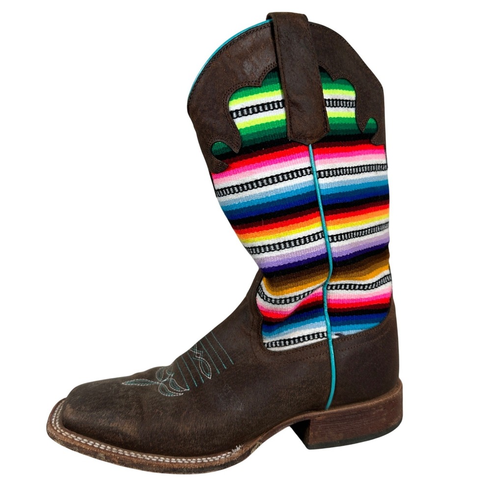 Macie Bean Serape Striped Leather Western Boots Brown Square Toe 5 4408 9078 9‎